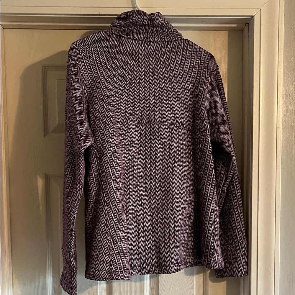 Purple Herringbone Zip-Front Women's Sweater Jacket - Picture 7 of 9